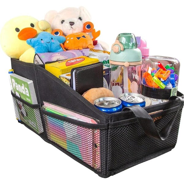 Car Seat Organizer for Front or Backseat - Travel Storage for Kids with Tray - Black