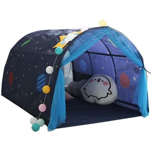 Children's Cabin Bed Tunnel Tent for 90-100cm Loft Bed Bunk, Blue Single with Mosquito Net