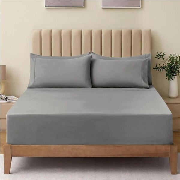 Hotel Comfort Super King Fitted Sheet Set 2000TC Ultra Soft Brushed Microfiber Bed Set (Gray)