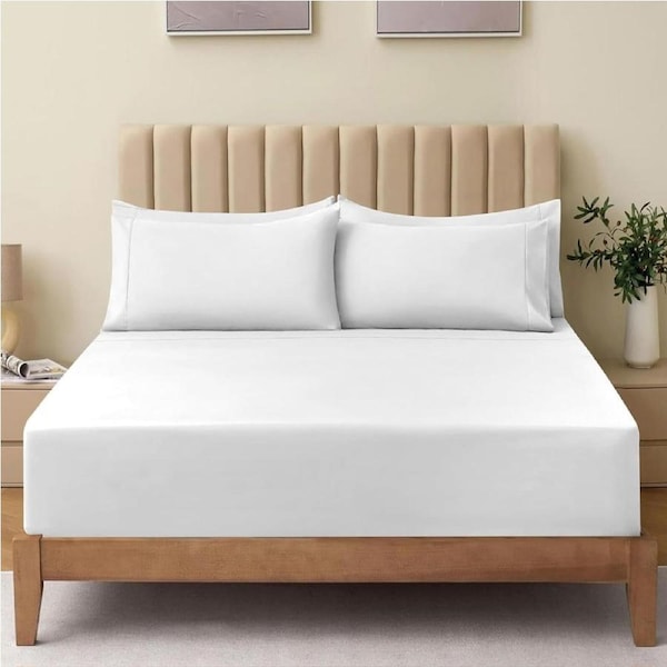 2000TC Hotel Comfort King Fitted Sheet Set - Ultra Soft Microfiber, Deep Pocket & 2 Pillow Cases (King/White)