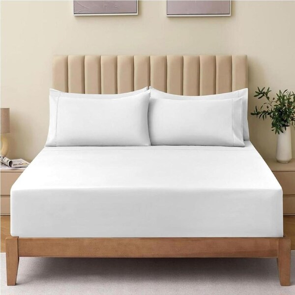 2000TC Ultra Soft Hotel Comfort King Fitted Sheet Set with 3 Pieces - Deep Pocket & Pillow Cases (Queen/White)