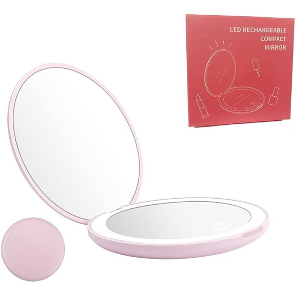 LED Lighted Travel Makeup Mirror 10x Magnification Rechargeable