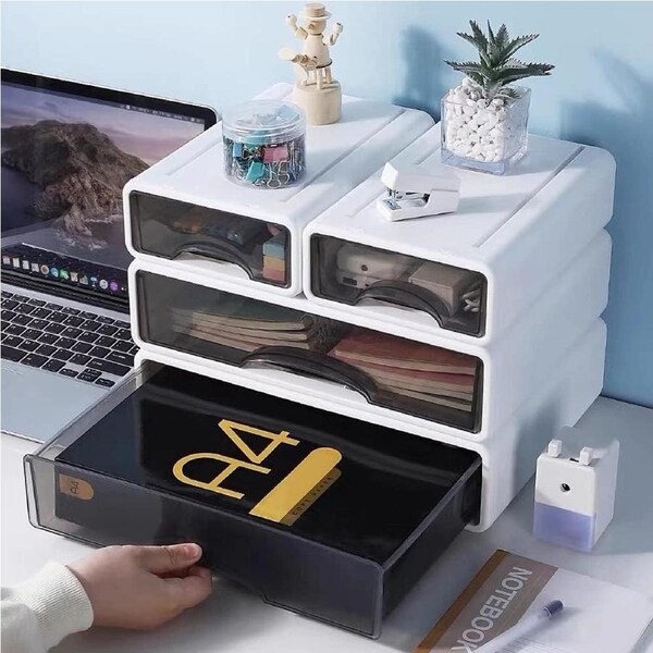 Stackable Desktop Storage Box for Office, Dorm, and Bathroom