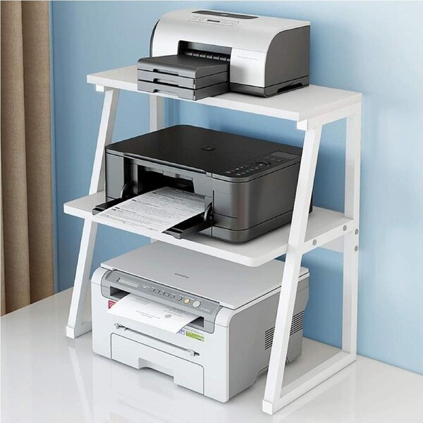 White Desktop Printer Stand with Storage for Small Spaces