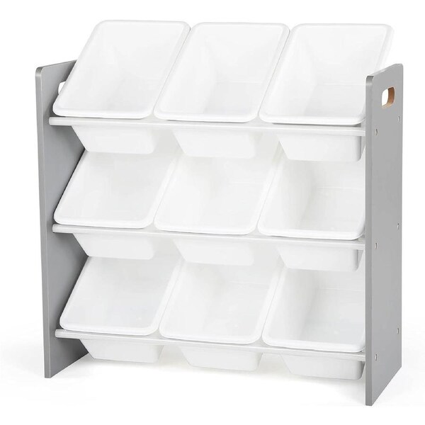 Kids Toy Storage Organizer with 9 Bins in Grey/White