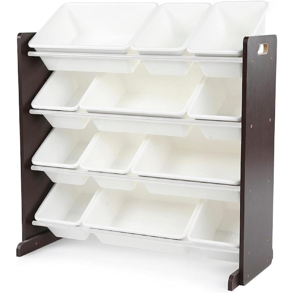 12-Bin Kids Toy Storage Organizer in Espresso/White