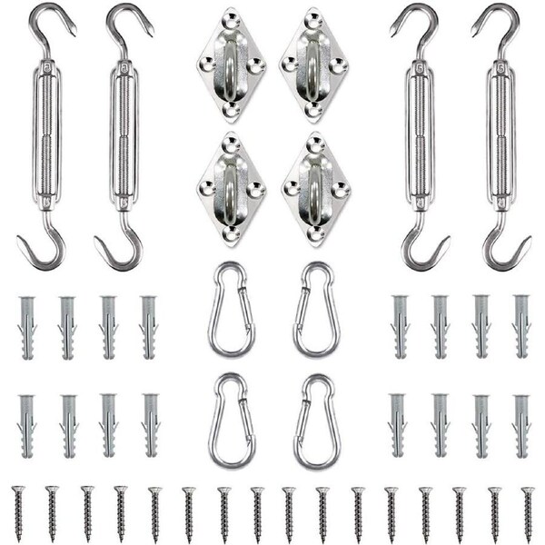 Heavy Duty Sun Shade Sail Hardware Kit - 44 Pieces for Patio, Lawn and Garden