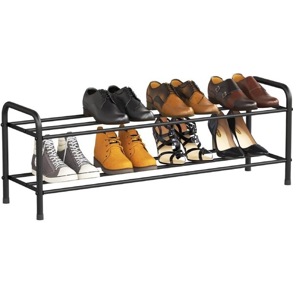 2-Tier Stainless Steel Shoe Rack - Stackable 8-Pair Organizer- Matte Black