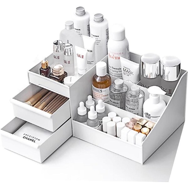 White Cosmetic Organizer with 2 Drawers for Makeup and Jewelry Storage