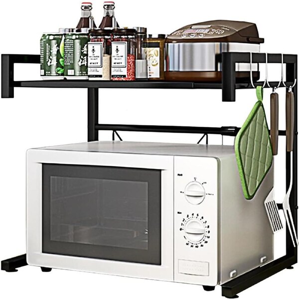 Black Microwave Shelf Kitchen Organizer Oven Rack Toaster Stand Storage Cabinet