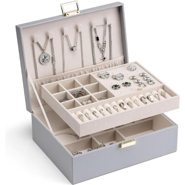 Large 2-Layer Jewelry Box for Women and Girls with Removable Tray