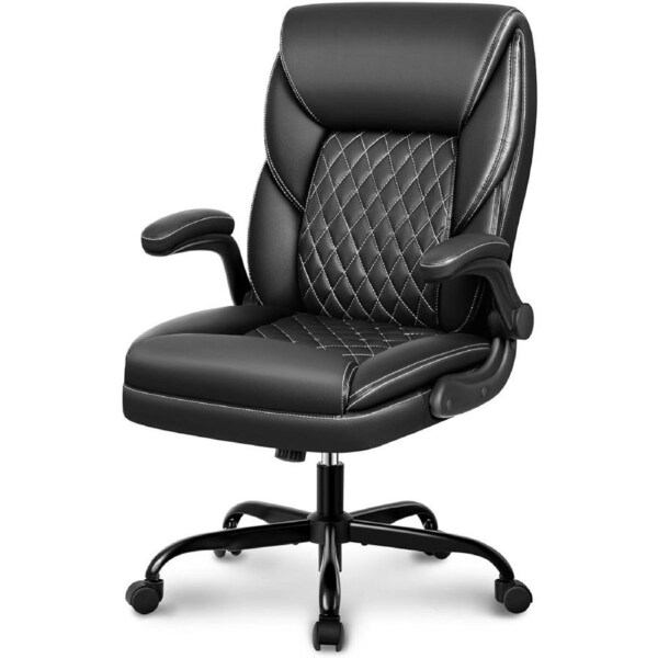 Executive Leather Office Chair with Adjustable Arms and Lumbar Support