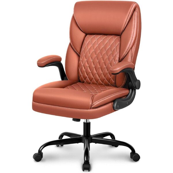 Executive Leather Office Chair with Ergonomic Design and Adjustable Arms