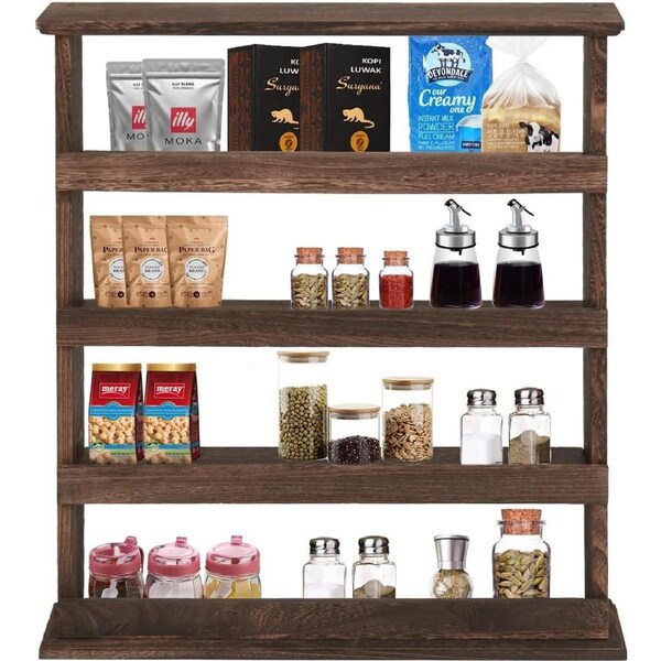 Wall Mounted Kitchen Shelf: 4 Tier Wooden Spice Rack Organizer for Home