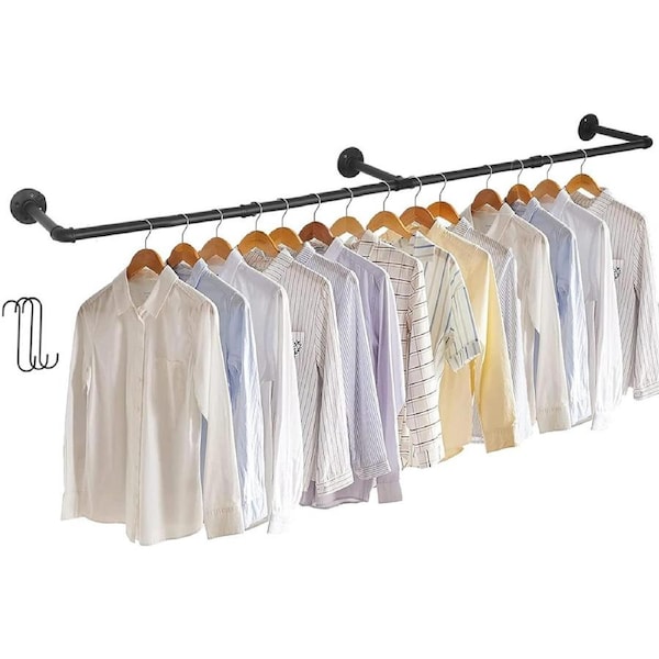 Industrial Pipe Clothes Rail - Wall Mounted Heavy Duty Garment Rack