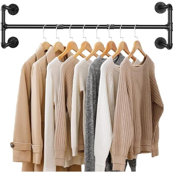 Wall Mounted Clothes Rail - Industrial Pipe Garment Hanger - 109x35x31cm - Holds up to 50kg