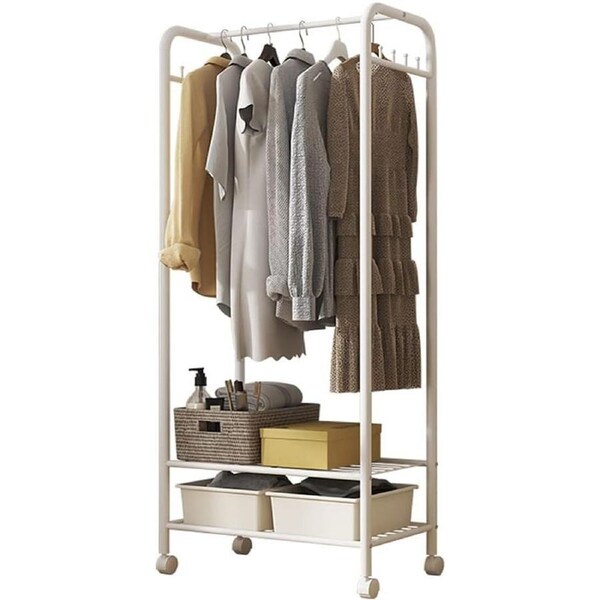 Open Wardrobe Storage System with Wheels and Shelves - 70x36x152cm White