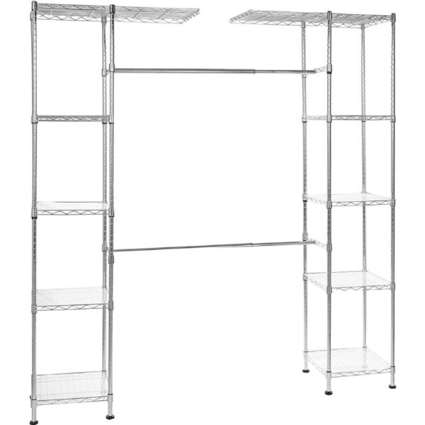 Expandable Metal Hanging Storage Organizer Rack with Shelves - Chrome (0.36m-1.6m x 1.47m-1.83m)