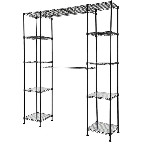 Expandable Metal Hanging Storage Organizer Rack with Shelves - Black