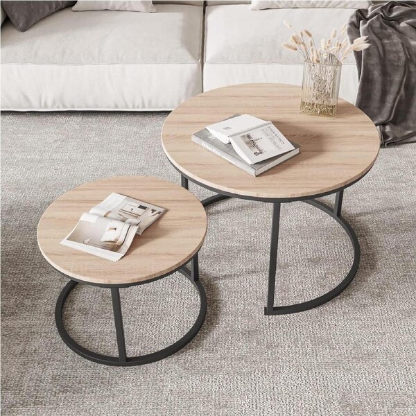Wood Nesting Coffee Table Set - Round Tables for Living Room Furniture