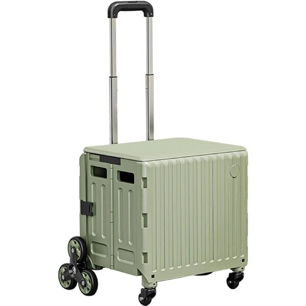 Foldable Utility Cart with Stair Climbing Wheels - Portable Shopping Trolley (Green)
