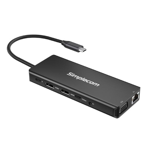 Simplecom CHN613 USB-C 13-in-1 Multiport Docking Station Dual HDMI + VGA Triple Display USB 3.2 Gen 2 10Gbps CHN613