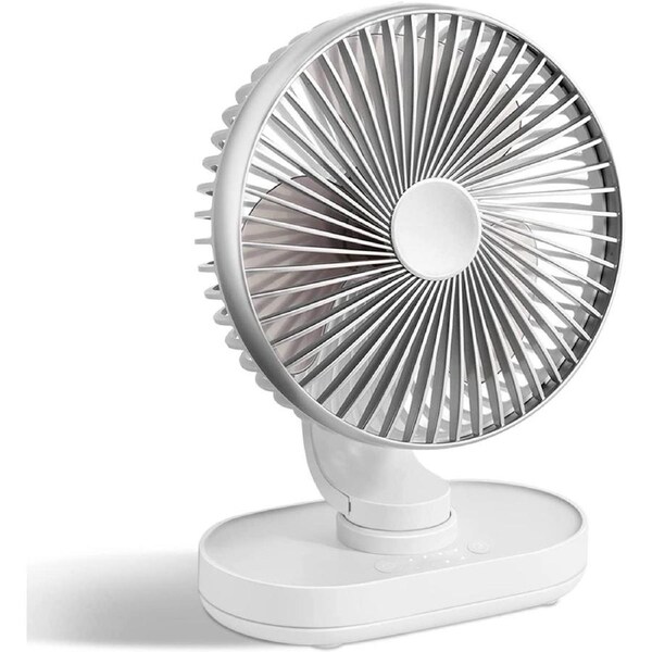 6.5 Inch Quiet Battery Fan - 5 Speeds - USB Rechargeable - Home/Office Cooling - Silver