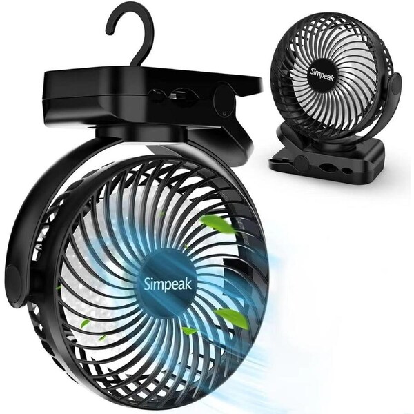 10000mAh Rechargeable USB Fan with LED Lights and 3 Speeds - Portable