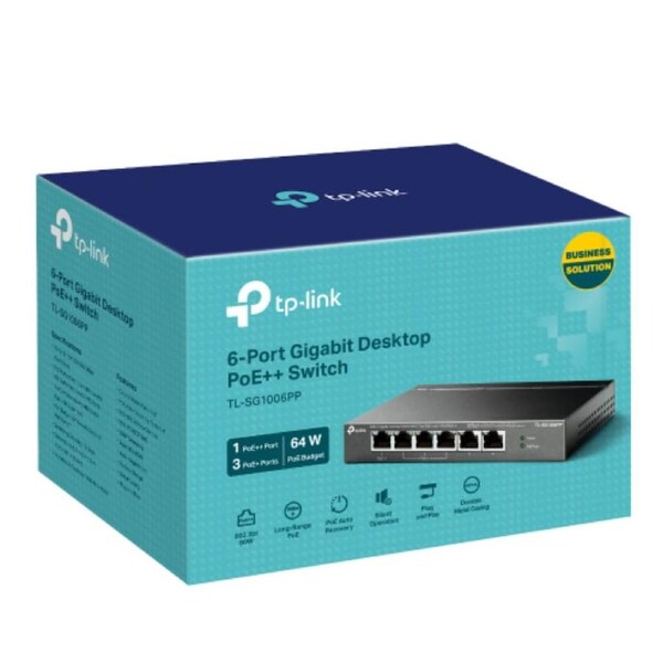 TP-Link TL-SG1006PP 6-Port Gigabit Desktop Switch with 3-Port PoE+ and 1-Port PoE++ , 6x 10/100/1000 Mbps RJ45 ports TL-SG1006PP