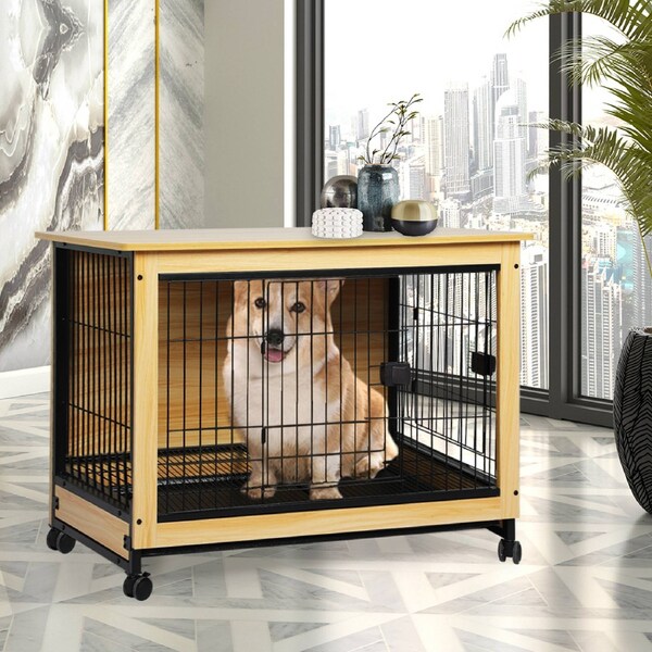 Pawz Wooden Dog Crate Cage Pet Kennel Furniture Moveable House End Table Indoor 78cm x 57cm x 65cm