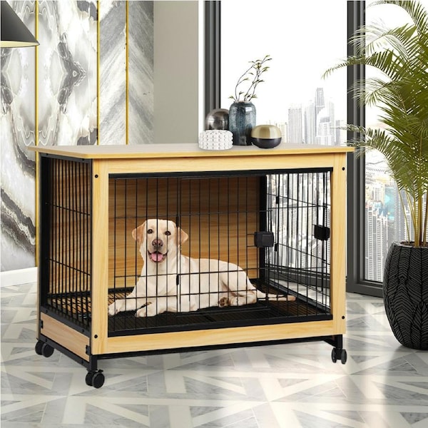Pawz Wooden Dog Crate Cage Pet Kennel Furniture Moveable House End Table Indoor 98cm x 64cm x 77cm