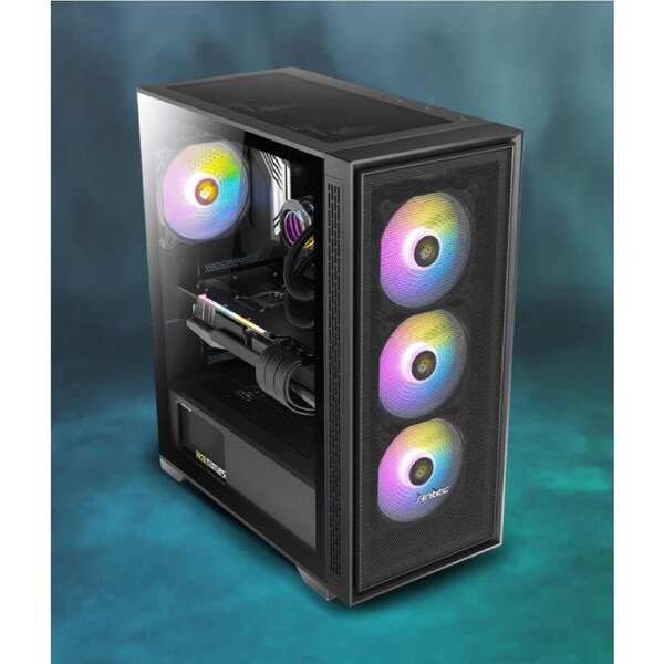 Antec AX81 E-ATX, 1x 360mm Radiator Front, 4x ARGB 12CM Fans 3x Front 1x Rear included. RGB controller for six fans. Mesh Tempered Glass Case - SI AX81EL