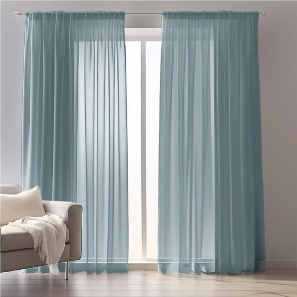 Blue-Grey Sheer Curtains for Window Treatment - Set of 2 (132 x 216 cm)