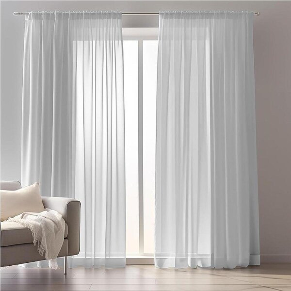 Grey Sheer Curtains for Window Treatment - Set of 2 (132 x 216 cm)