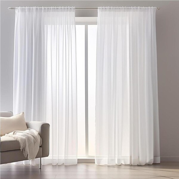 White Sheer Curtains for Window Treatment - Set of 2 (132 x 216 cm)
