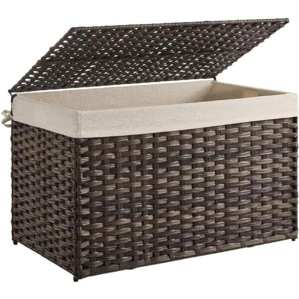 42.3 Gallon Woven Storage Basket with Lid and Handles for Bedroom and Laundry Room - Brown