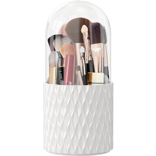 360 Rotating Makeup Brush Holder with Lid - Dustproof and Waterproof Storage