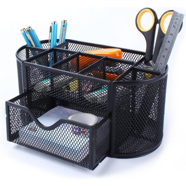 Mesh Desk Tidy with Drawer - Multifunctional Pen Holder