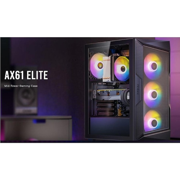 Antec AX61 Elite ATX, 4x ARGB 120mm Fans included, Up to 8x 120mm. 360mm Radiator Front 240mm Top, 32CM GPU 16CM CPU, High Airflow Gaming Case AX61 Elite