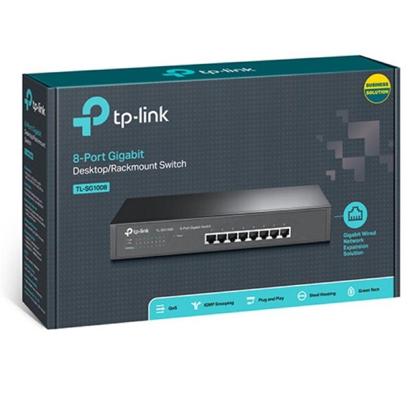 TP-Link TL-SG1008 8-Port Gigabit Unmanaged Switch 13' Desktop Rackmountable Steel Case Fanless Supports MAC address 802.1p/DSCP QoS TL-SG1008