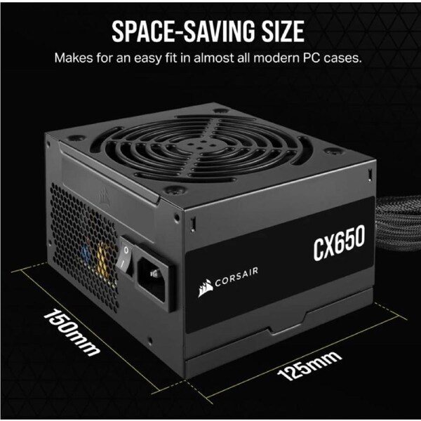 Corsair CX650 650W, 80 PLUS Bronze Certified, Up to 88% Efficiency, Compact 125mm design easy fit and airflow, ATX PSU 2024 CP-9020278-AU