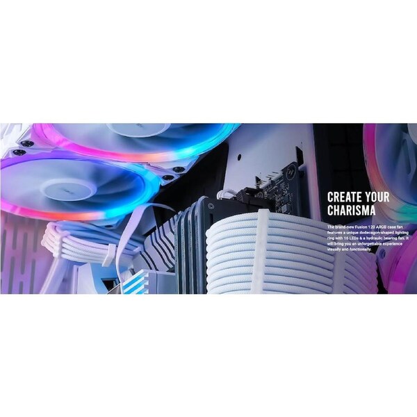 Antec Fusion 5x 120mm ARGB PWM HB white Fans + ARGB Controller, 57.93 CFM, AP 2.11, Noise Level 31.21. Woven Cable, PMW Daisy Chain design Fusion 120 ARGB W_5PK