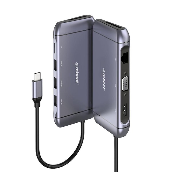 mbeat Elite X9 9-in-1 Multifunction USB-C Docking Station 1x HDMI, 1x VGA 1x USB-C Power Delivery 100W, 3x USB 3.0, MicroSD/SD Card, 1x RJ45 MB-UCD-X9