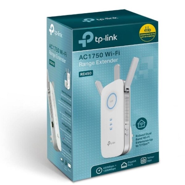 TP-Link RE450 AC1750 1750Mbps Wi-Fi Range Extender 450Mbps@2.4GHz 1300Mbps@5GHz 1Gbps LAN Port 3xAntennas ~RE580D RE590T RE450