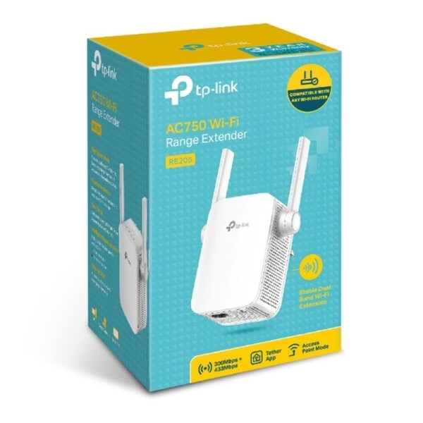 TP-Link RE205 AC750 Wi-Fi Range Extender, Dual Band: 2.4GHz @ 300Mbps, 5GHz @ 433Mbps. RE205