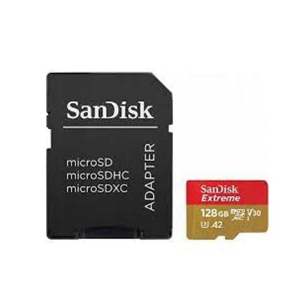 SanDisk Extreme microSDXC, SQXAA 128GB, V30, U3, C10, A2, UHS-I, 190MB/s R, 90MB/s W, 4x6, SD adaptor, Lifetime Limited, Action Cam SDSQXAA-128G-GN6AA