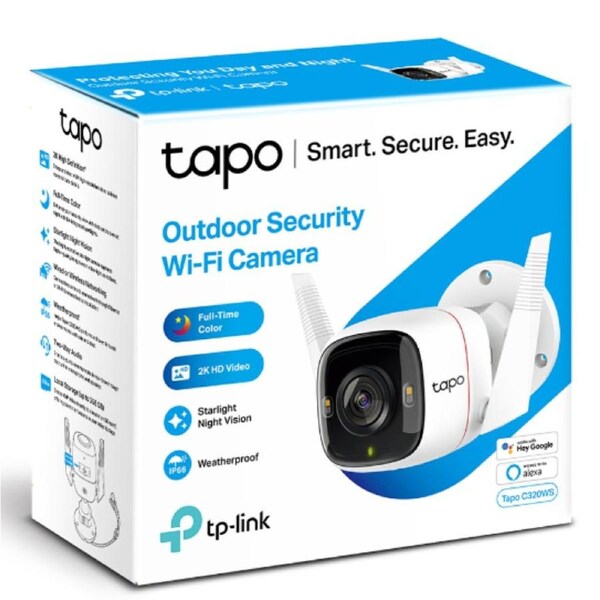TP-Link Tapo C320WS Outdoor Security Wi-Fi Camera, H.264, 2-Way Audio, Night Vision, Motion Detect, Voice Control, Weatherproof, Sound Tapo C320WS