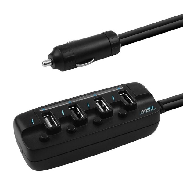 mbeat 4 Ports USB Rapid Car Charger - 40W Rapid Smart Charger/Individual ON/OFF switches/90cm Extension Cable Design MB-USBC480