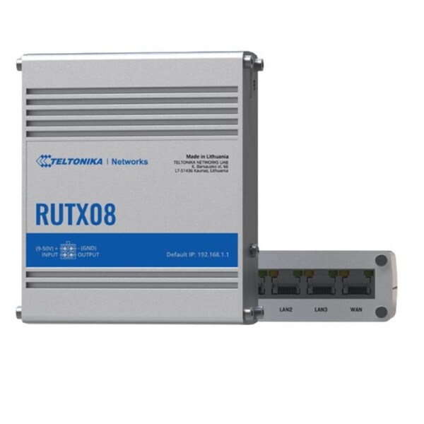 Teltonika RUTX08 Industrial Ethernet Router, Next Gen VPN Router for Professional Applications, Quad-Core CPU, 256 MB RAM, PSU included RUTX08000400