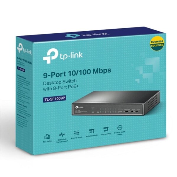 TP-Link TL-SF1009P 9-Port 10/100Mbps Desktop Switch with 8-Port PoE+, Up to 65W for 8 PoE ports, Up to 30W for each PoE port TL-SF1009P